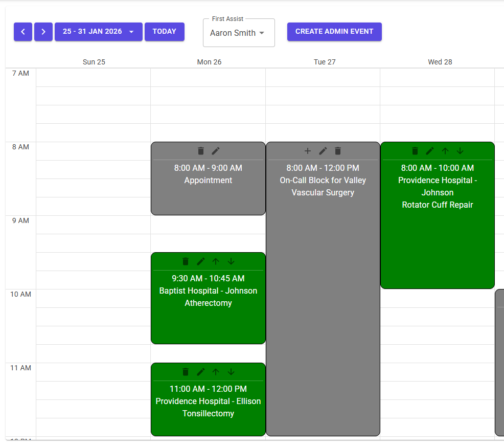 Example calendar with events.
