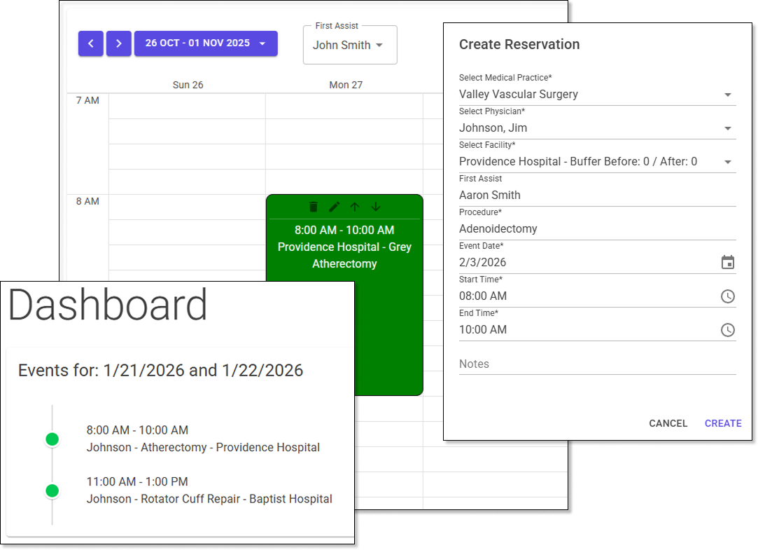 Elements of the First Assist Scheduler App.